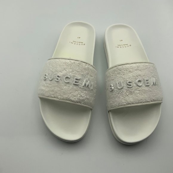 BUSCEMI LOGO WHITE TERRY SLIDES - Picture 1 of 6